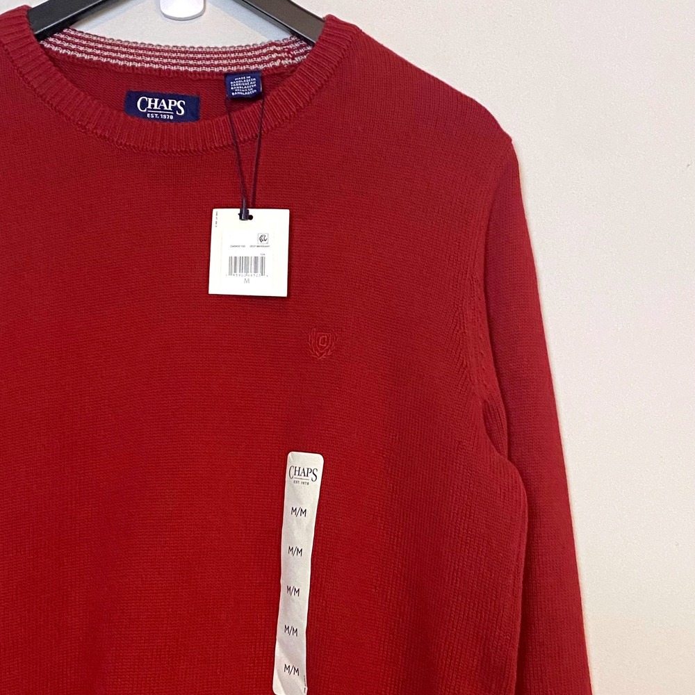 Chaps Mens Crew Neck Sweater Deep Mahogany Cotton Long Sleeve Size Medium
